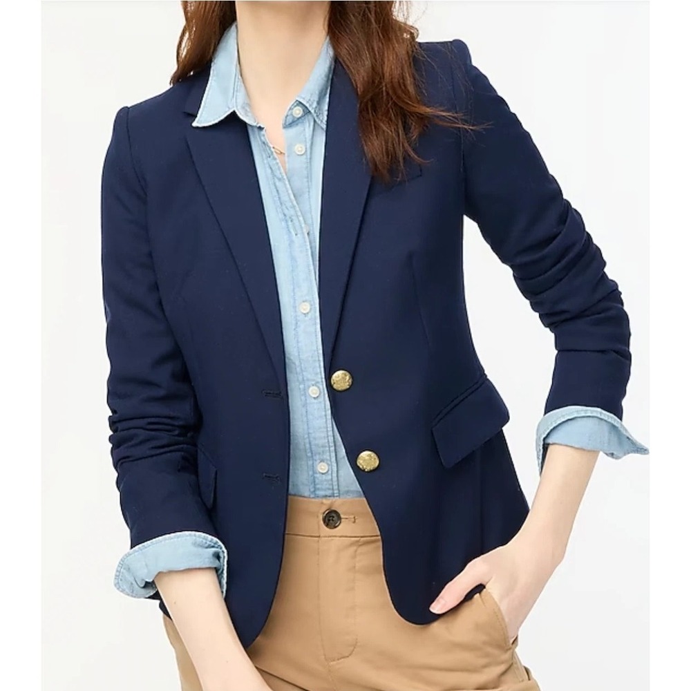 J CREW Poly Blend Women's 4 Original Schoolboy Blazer Navy Preppy Gold Button